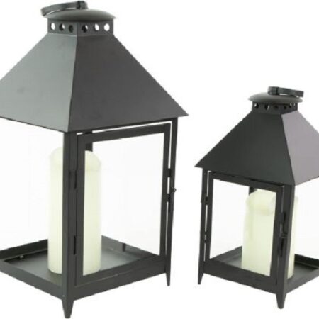 2er Set Gartenlaterne, Windlicht schwarz Metall Glas Deko, A-Ware - 1.jpg
